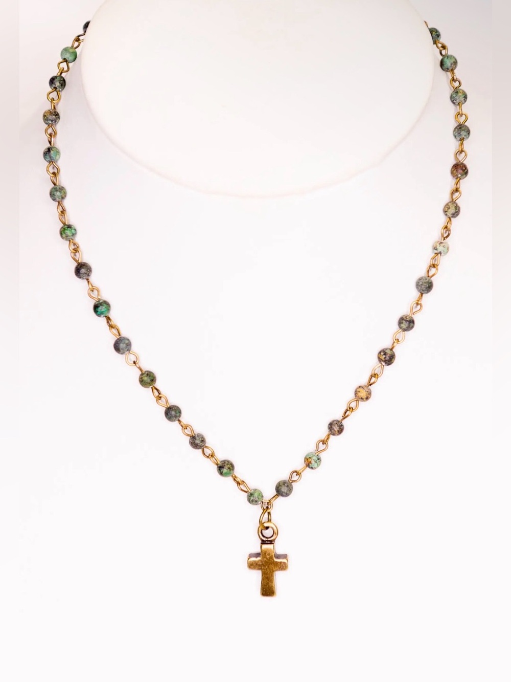 Phoebe African Turquoise Gold Tone Cross Necklace